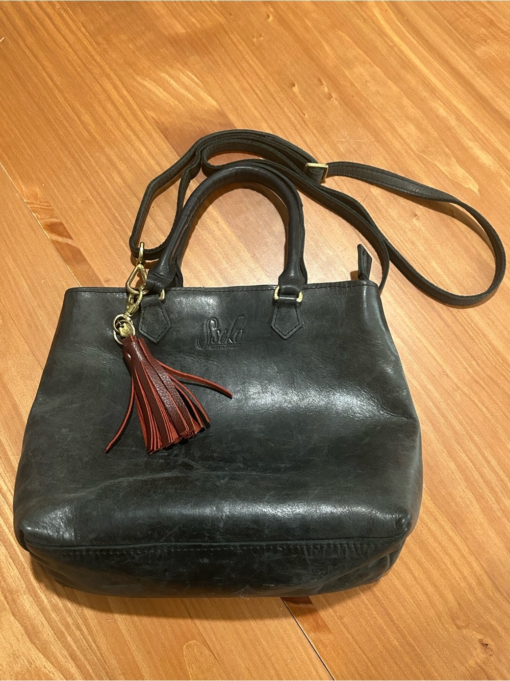 Sseko Deep Forest Green Genuine Leather Crossbody Tote purse bag